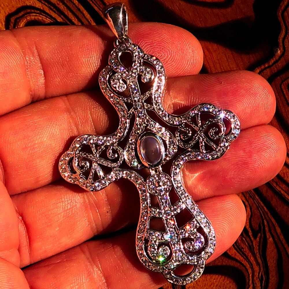 Moonstone Cross pendant, Sterling Silver Pendant, Cross pendant,